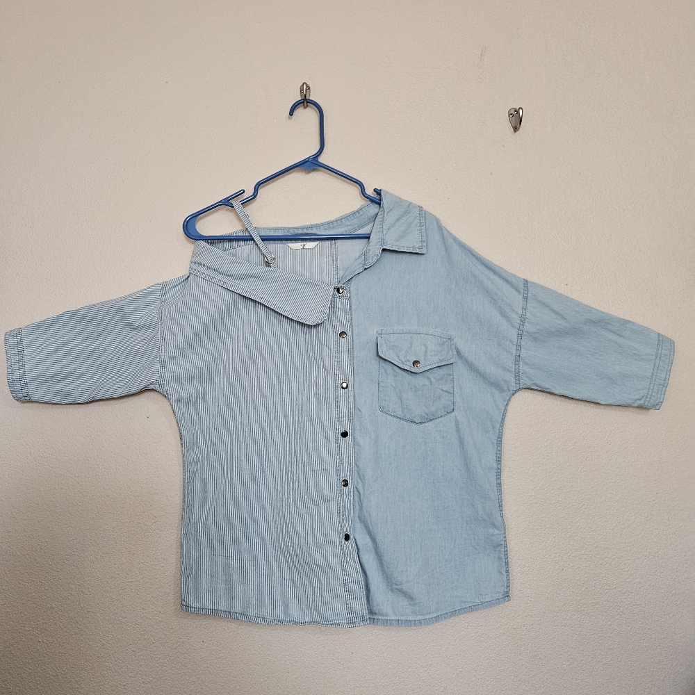 Women's Light Blue Snap Button Down Shirt